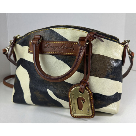 Dooney & Bourke Genuine Florentine Vacchetta Leather Satchel Zebra Print Bag - Picture 11 of 14